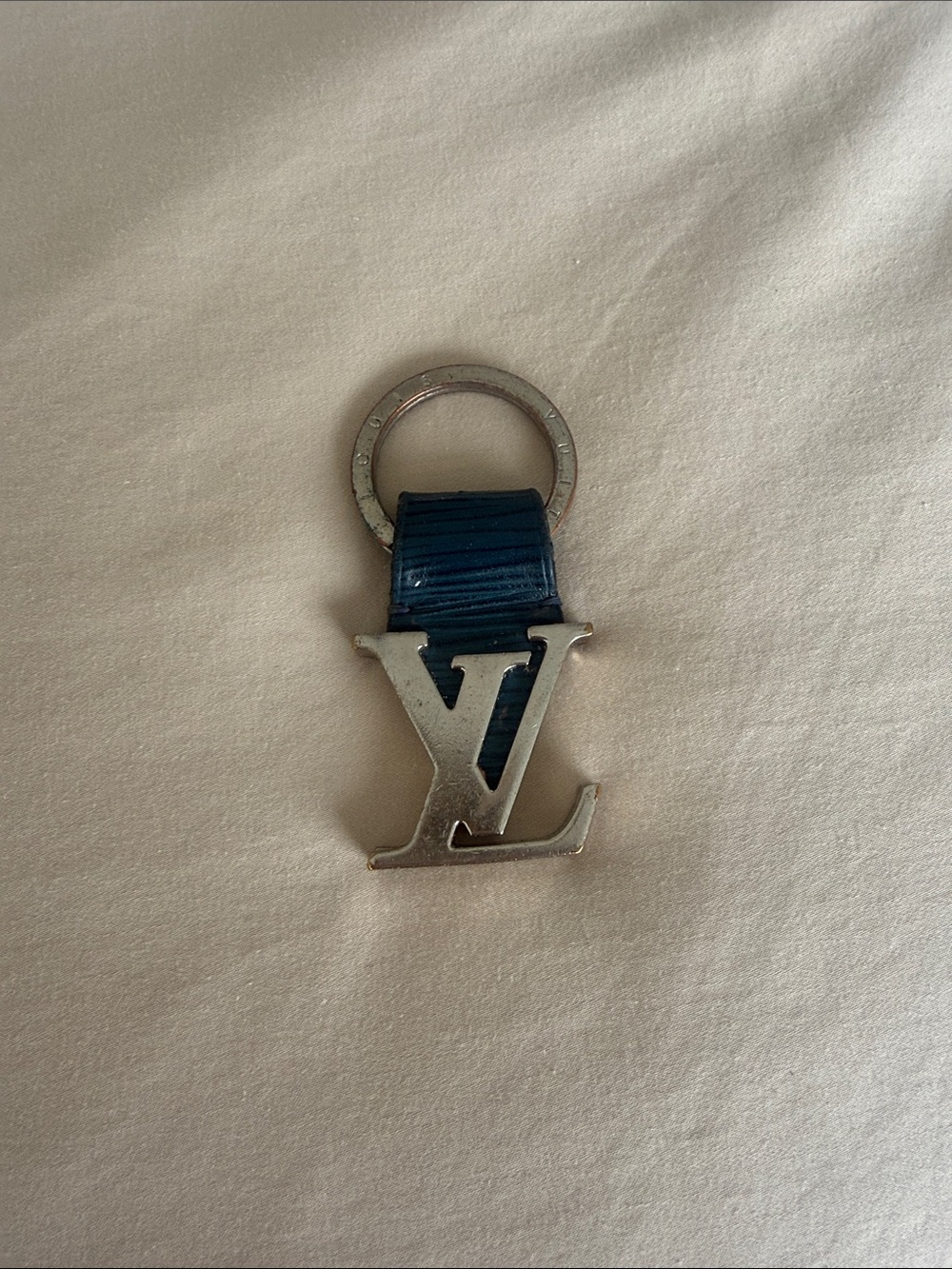 Louis Vuitton Silver and Navy LV Keyring